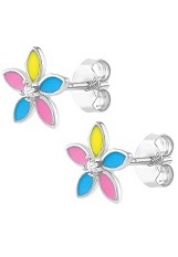 delightful silver cubic zirconia colorful flower stud baby earrings